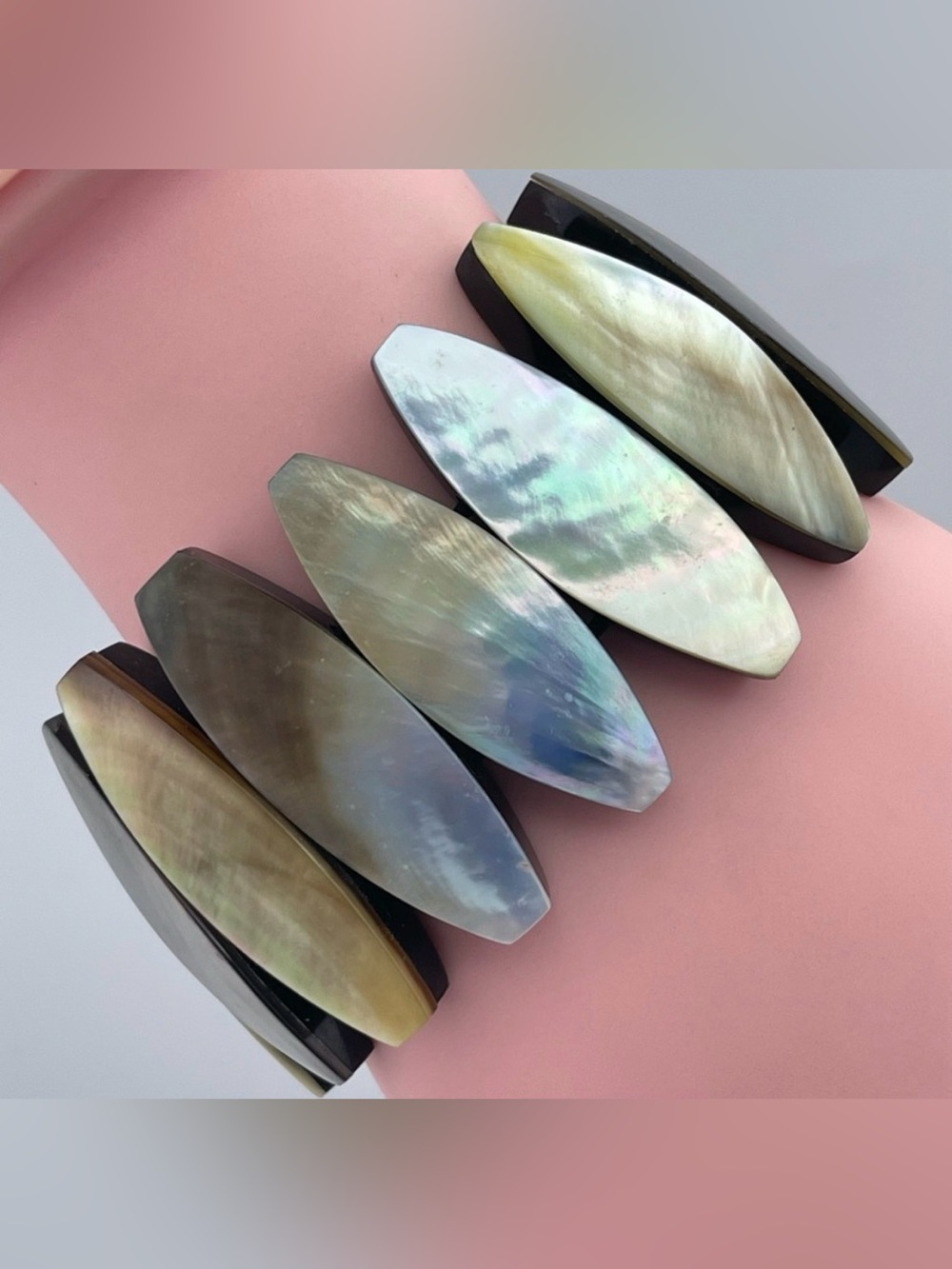 Mother of Pearl & Black Resin Stretch Bracelet Boho Statement